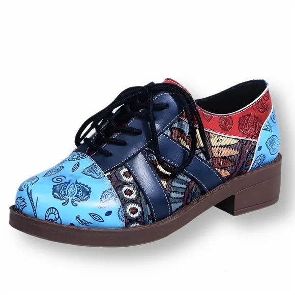 New Lace-up Front Allover Graphic Oxfords Shoes - Women’s Size 6 (EU 36)