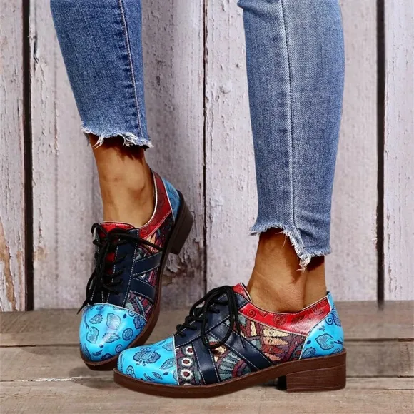 New Lace-up Front Allover Graphic Oxfords Shoes - Women’s Size 6 (EU 36)