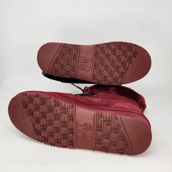 New Lamo Linden Water &amp; Stain Resistant Lace-Up Suede Boots Burgundy Size 8