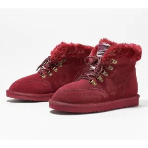 New Lamo Linden Water &amp; Stain Resistant Lace-Up Suede Boots Burgundy Size 8