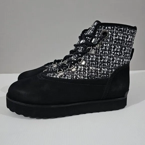 NEW Larroude Vail Ankle Bootie Black White Tweed Leather Size 9