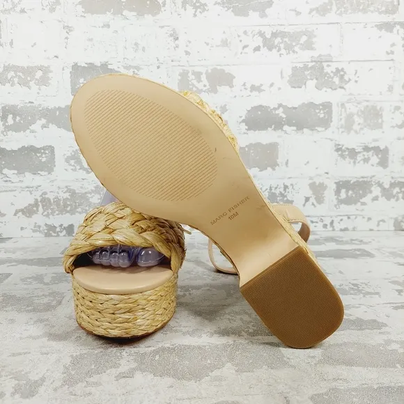 NEW Marc Fisher Steel Tan Woven Platform Heel Sandals X120