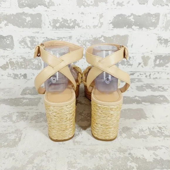 NEW Marc Fisher Steel Tan Woven Platform Heel Sandals X120