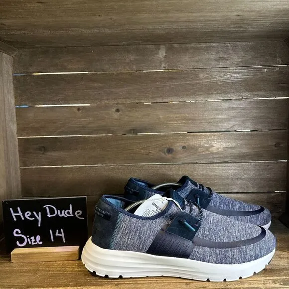 New Mens Hey Dude Sirocco Dual Knit Heather Navy Blue‎ Slip On Shoes Size 14 M
