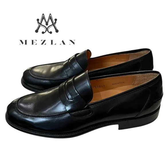 New Mezlan Coruna Men's Black Leather Slip-on Loafers Dress Shoes 8.5  8.5M