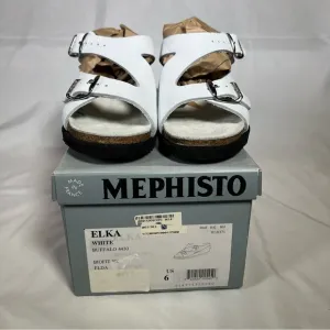 NEW NIB Mephisto Elka White Leather White Wedge Saldals Shoes Size 6 US 36 EU