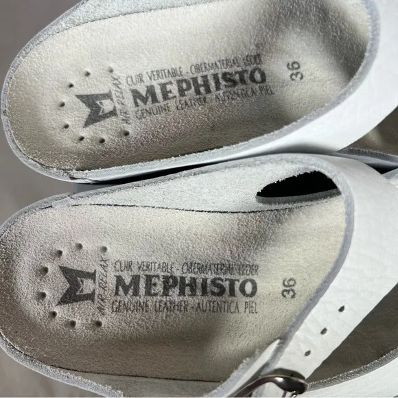 NEW NIB Mephisto Elka White Leather White Wedge Saldals Shoes Size 6 US 36 EU