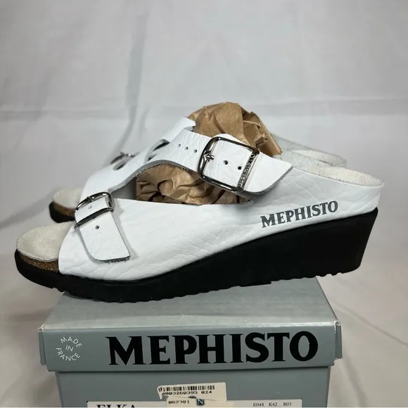 NEW NIB Mephisto Elka White Leather White Wedge Saldals Shoes Size 6 US 36 EU