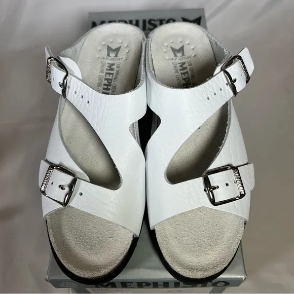 NEW NIB Mephisto Elka White Leather White Wedge Saldals Shoes Size 6 US 36 EU