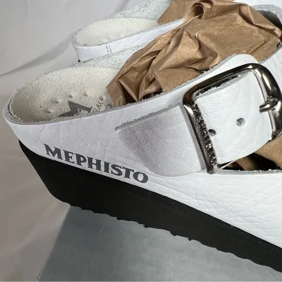NEW NIB Mephisto Elka White Leather White Wedge Saldals Shoes Size 6 US 36 EU