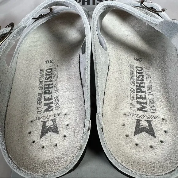 NEW NIB Mephisto Elka White Leather White Wedge Saldals Shoes Size 6 US 36 EU