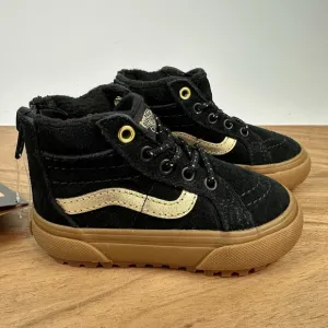 New NWOB Little Kids Vans Sk8-Hi Zip MTE-1 Black/Gold Sneakers Shoes Size 4.5 C