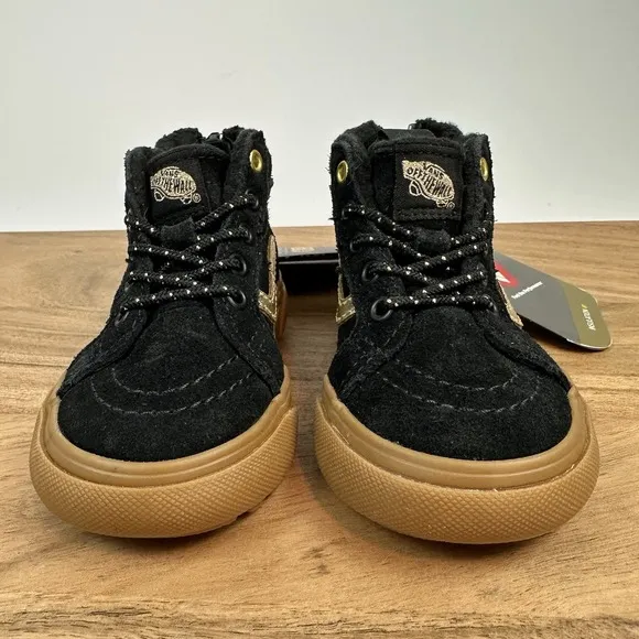 New NWOB Little Kids Vans Sk8-Hi Zip MTE-1 Black/Gold Sneakers Shoes Size 4.5 C