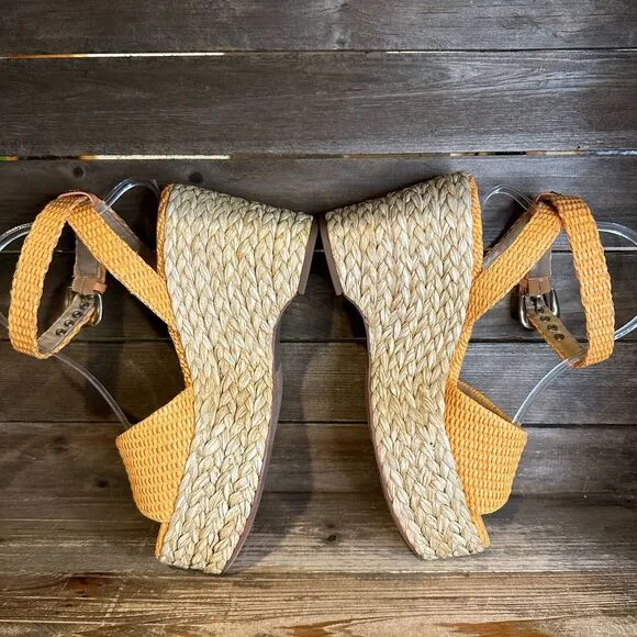 New NWOB Womens Sam Edelman April Orange‎ Woven Wedge Heeled Sandals Size 9.5 M