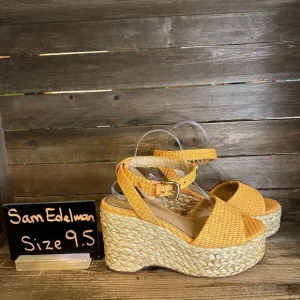 New NWOB Womens Sam Edelman April Orange‎ Woven Wedge Heeled Sandals Size 9.5 M