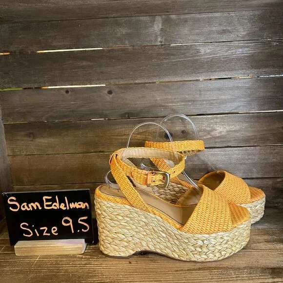 New NWOB Womens Sam Edelman April Orange‎ Woven Wedge Heeled Sandals Size 9.5 M