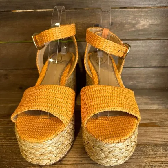 New NWOB Womens Sam Edelman April Orange‎ Woven Wedge Heeled Sandals Size 9.5 M