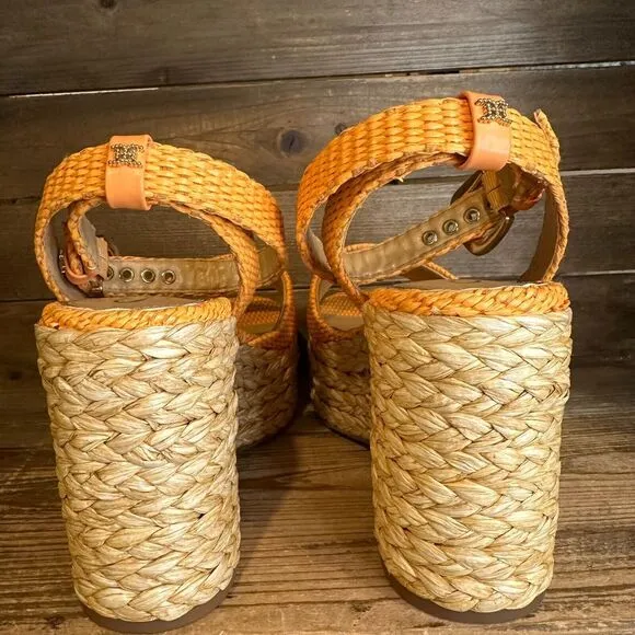 New NWOB Womens Sam Edelman April Orange‎ Woven Wedge Heeled Sandals Size 9.5 M