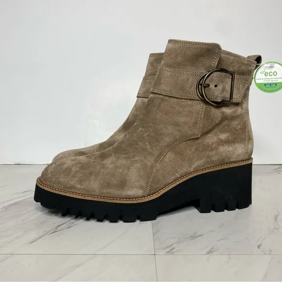 New! Paul Green Taupe Suede Buckle Lug Sole Boot 8.5 / 11