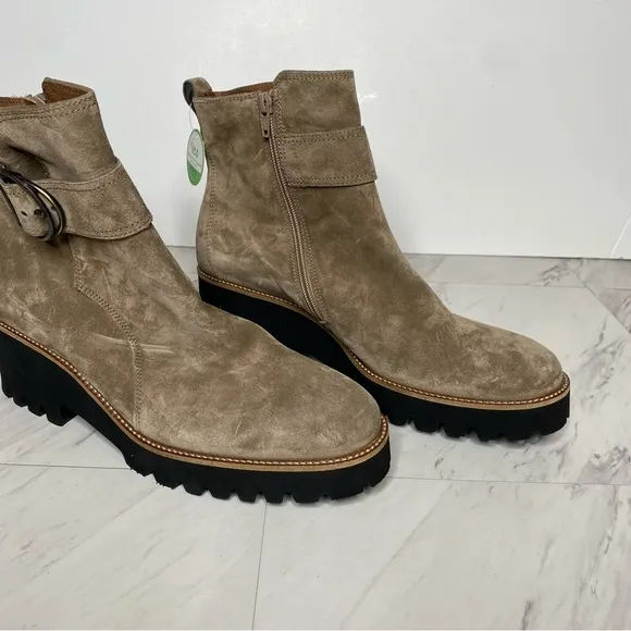 New! Paul Green Taupe Suede Buckle Lug Sole Boot 8.5 / 11