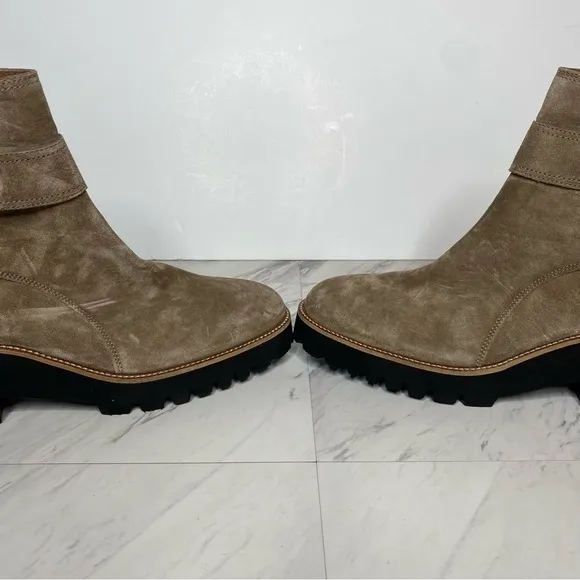 New! Paul Green Taupe Suede Buckle Lug Sole Boot 8.5 / 11