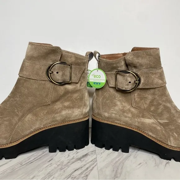 New! Paul Green Taupe Suede Buckle Lug Sole Boot 8.5 / 11