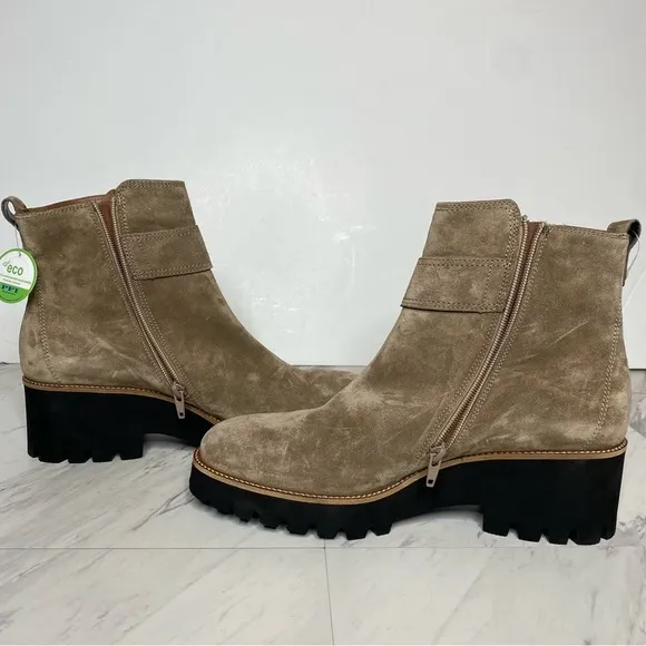 New! Paul Green Taupe Suede Buckle Lug Sole Boot 8.5 / 11
