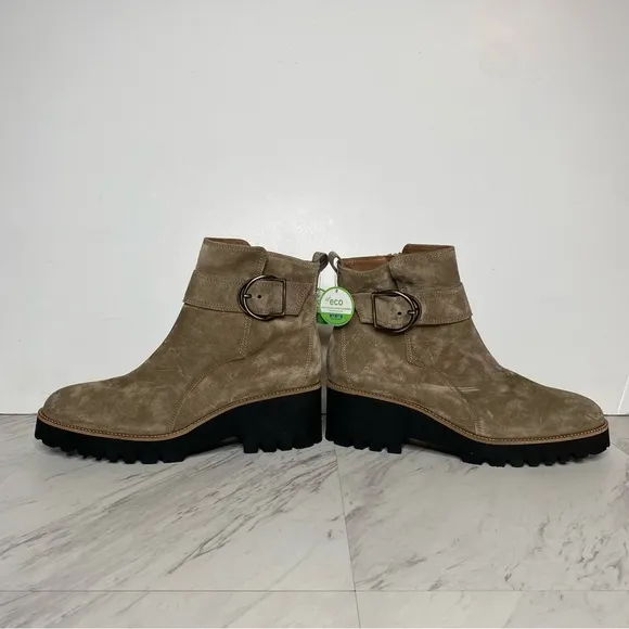 New! Paul Green Taupe Suede Buckle Lug Sole Boot 8.5 / 11