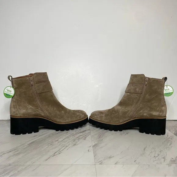 New! Paul Green Taupe Suede Buckle Lug Sole Boot 8.5 / 11