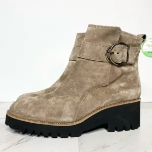 New! Paul Green Taupe Suede Buckle Lug Sole Boot 8.5 / 11