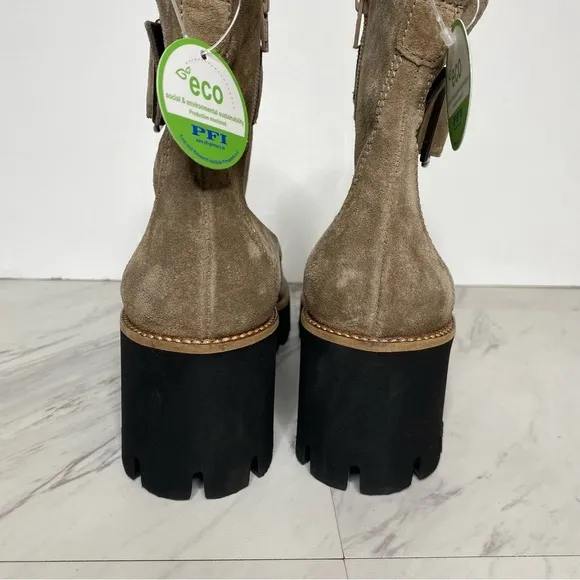 New! Paul Green Taupe Suede Buckle Lug Sole Boot 8.5 / 11