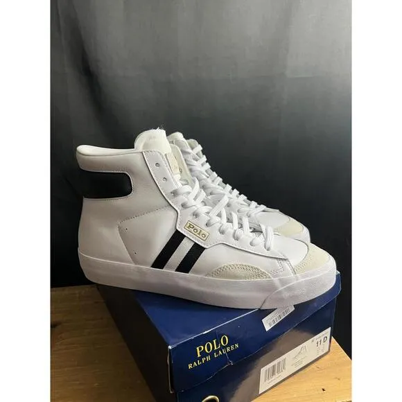 NEW POLO RALPH LAUREN GERVIN MID WHITE / BLACK SNEAKER/SHOES NWB US 11 EUR 44