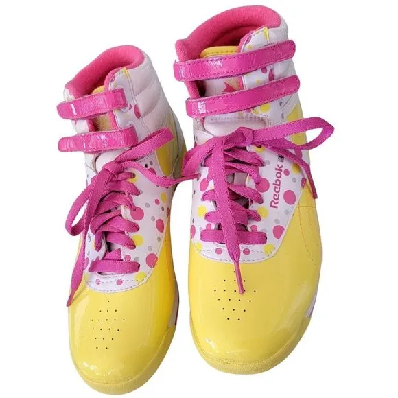 NEW Reebok Classic High Liquid Spring Dots Yellow Hot Lips Sneakers Size 7.5