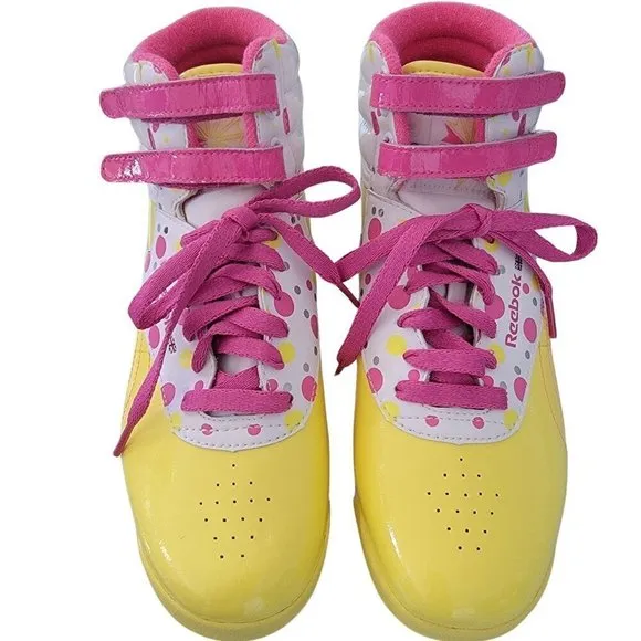 NEW Reebok Classic High Liquid Spring Dots Yellow Hot Lips Sneakers Size 7.5