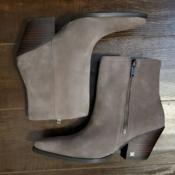 NEW Sam Edelman Jane Boots Womens 8 Western Ankle Taupe Suede Retail $200