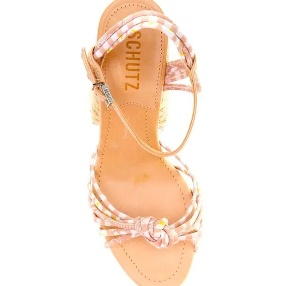 New Schutz Dahra Knotted Print Fabric Block Heel Espadrille Sandals