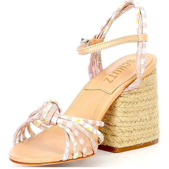 New Schutz Dahra Knotted Print Fabric Block Heel Espadrille Sandals