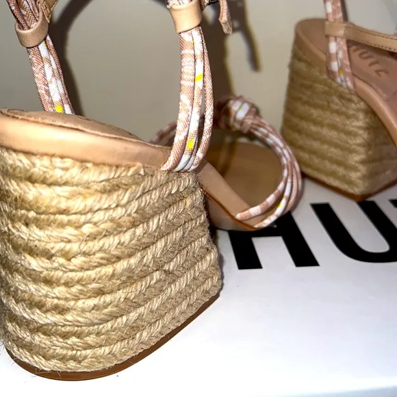 New Schutz Dahra Knotted Print Fabric Block Heel Espadrille Sandals