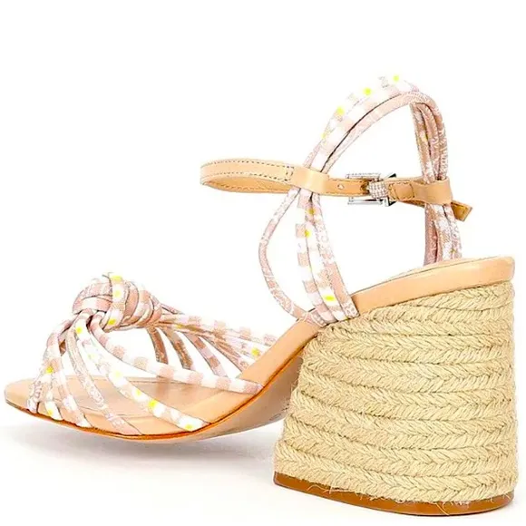 New Schutz Dahra Knotted Print Fabric Block Heel Espadrille Sandals
