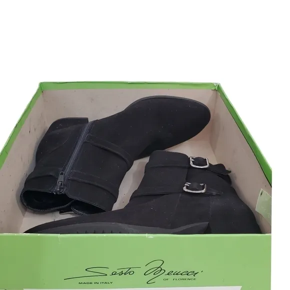 New Sesto Meucci Ferry Black Suede Heeled Boots