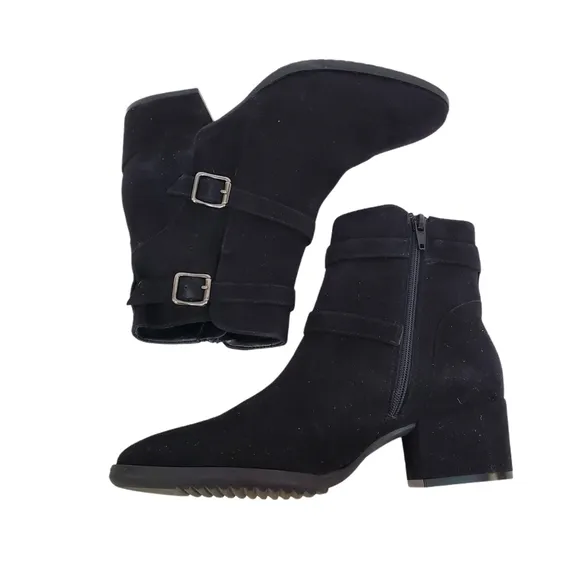 New Sesto Meucci Ferry Black Suede Heeled Boots