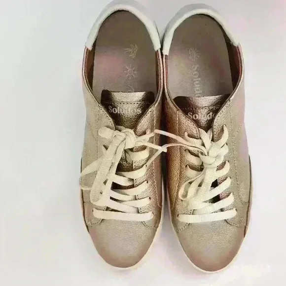 NEW SOLUDOS women's ibiza platform sneaker metallic Shoes Sz 8.5