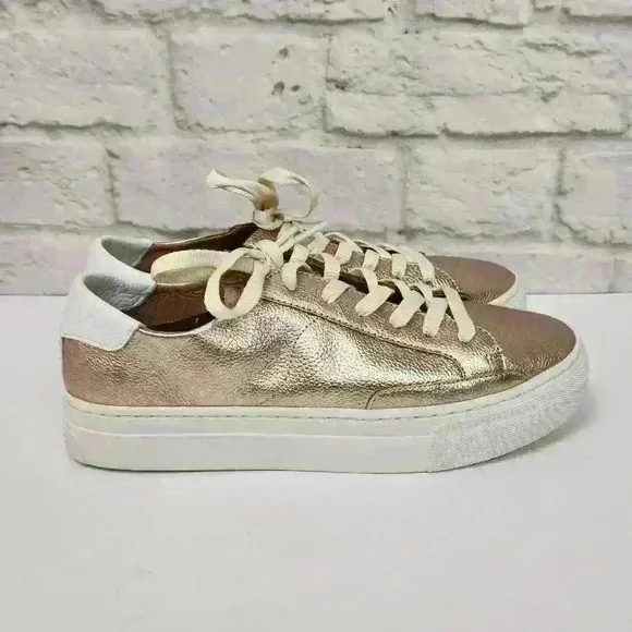 NEW SOLUDOS women's ibiza platform sneaker metallic Shoes Sz 8.5
