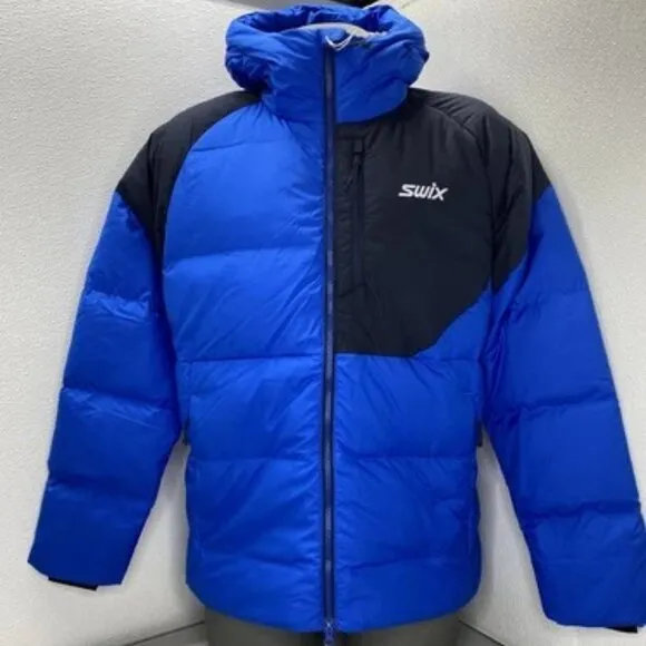 NEW SWIX Mens Jacket Active Blue/Dark Navy Size XL Focus Down Puffer Hooded Zip