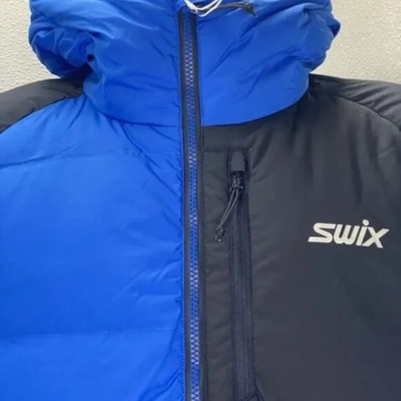 NEW SWIX Mens Jacket Active Blue/Dark Navy Size XL Focus Down Puffer Hooded Zip