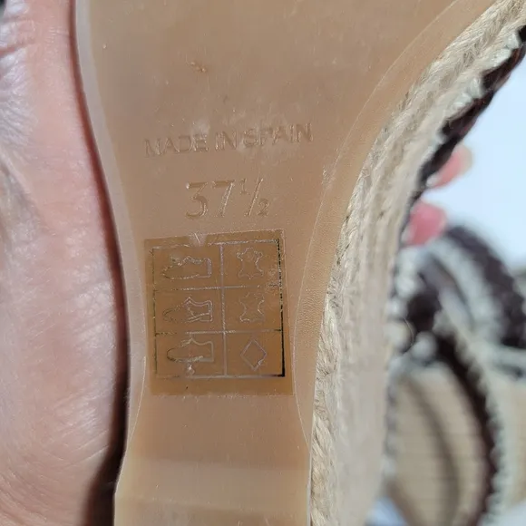 NEW Tory Burch Brown Woven Leather Paloma Ankle Strap Espadrille Wedge Sz 37.5
