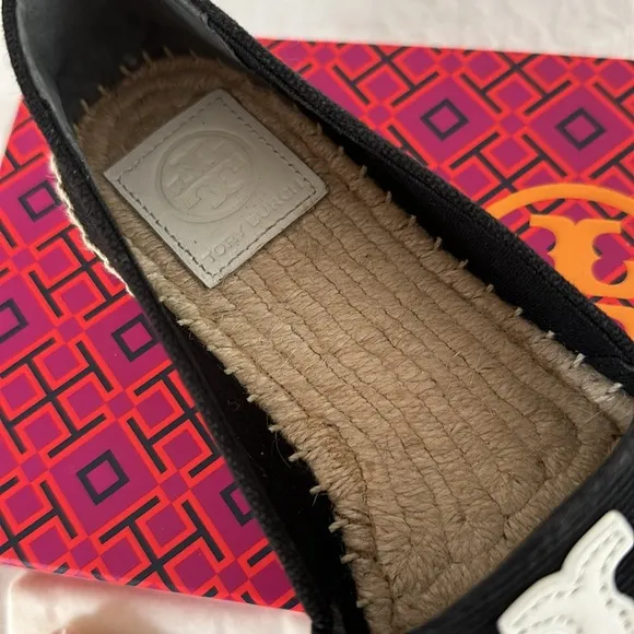 New Tory Burch Weston canvas/leather flat espadrilles