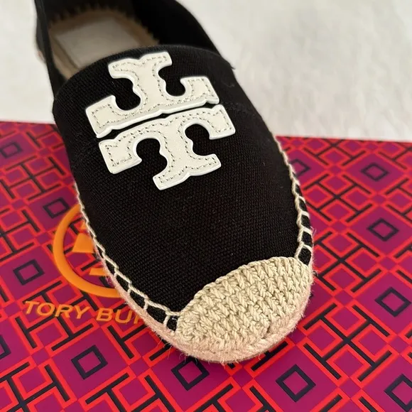 New Tory Burch Weston canvas/leather flat espadrilles