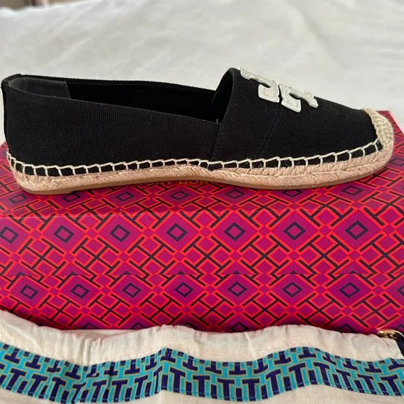 New Tory Burch Weston canvas/leather flat espadrilles
