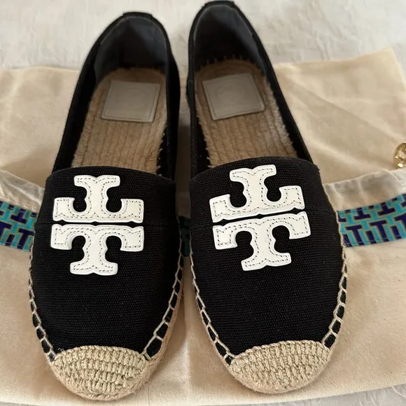 New Tory Burch Weston canvas/leather flat espadrilles